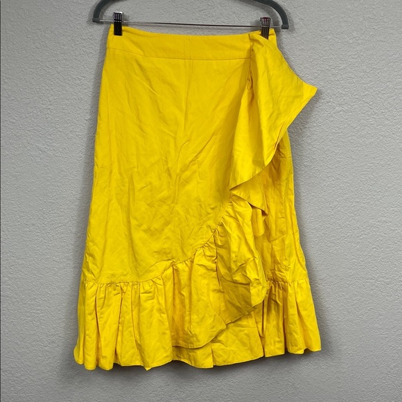 NWT La DoubleJ Bright Yellow Ruffle Faux Wrap Jazzy Skirt Midi Sz M - Picture 2 of 11